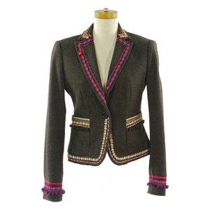 LKNW Dark Brown UNITED COLORS OF BENETTON Wool Cropped Blazer S Colorful Trim